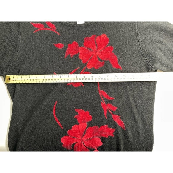 𝅺CATHY Daniels black acrylic flower print sweater Sz M - Picture 8 of 9